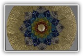 Sahasrara: Made of glass mirror, glass gems, pearl, tie up, and plaster.
Size 60cm.
