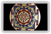 Sri Yantra: Made of pulp glassy, antique gold, wood and gold leaf.
Size 70cm
