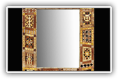 Bronze table mirror or frame:
Made of art glass, mirrored glass, murrine, glass pearls, gold, silver
size: 26x32 cm - border 5 cm
